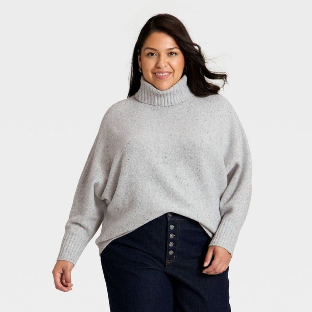 Women's Turtleneck Pullover Sweater - Ava & Viv Gray 3X